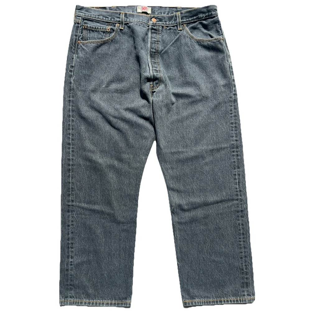 Levis 501 Jean 38x27 Black Gray Distress Button Fly Straight Y2K Men Denim 42x30